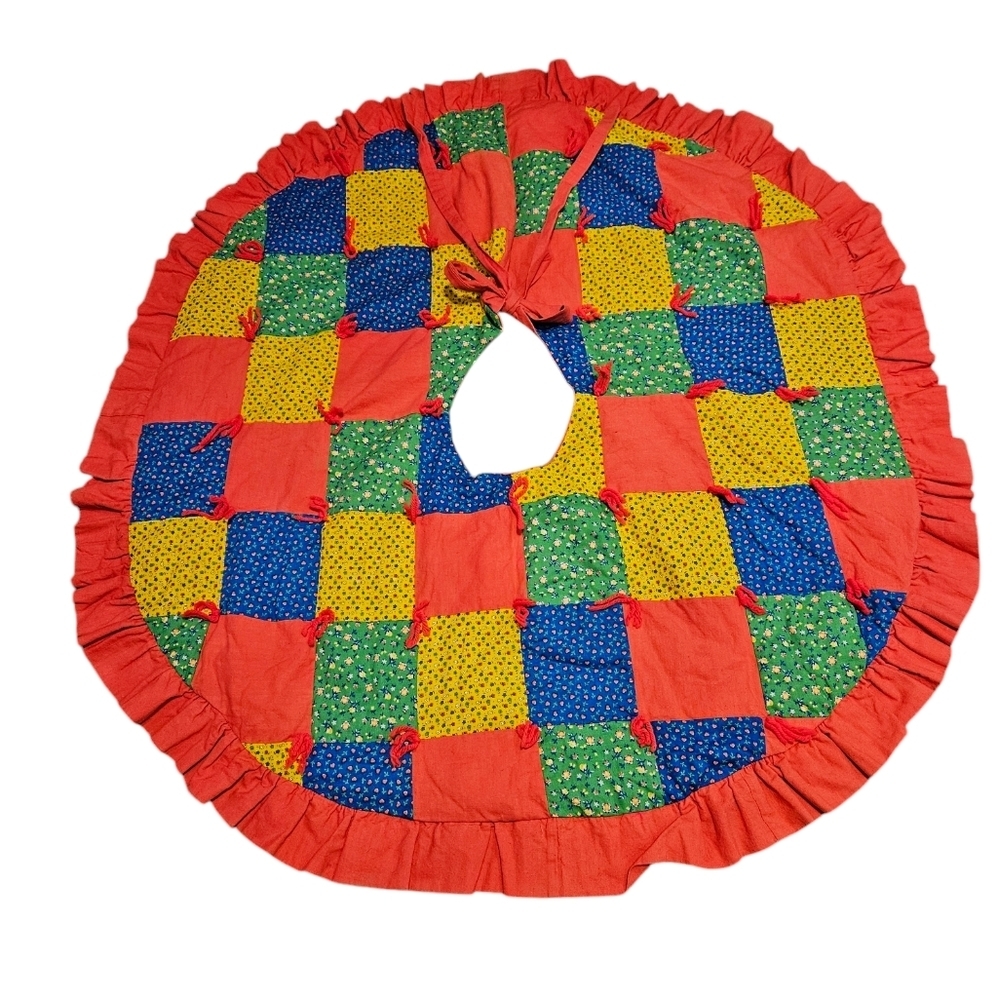 Vintage‎ Retro Handmade Colorful Patchwork Christmas Tree Shirt 45" W34